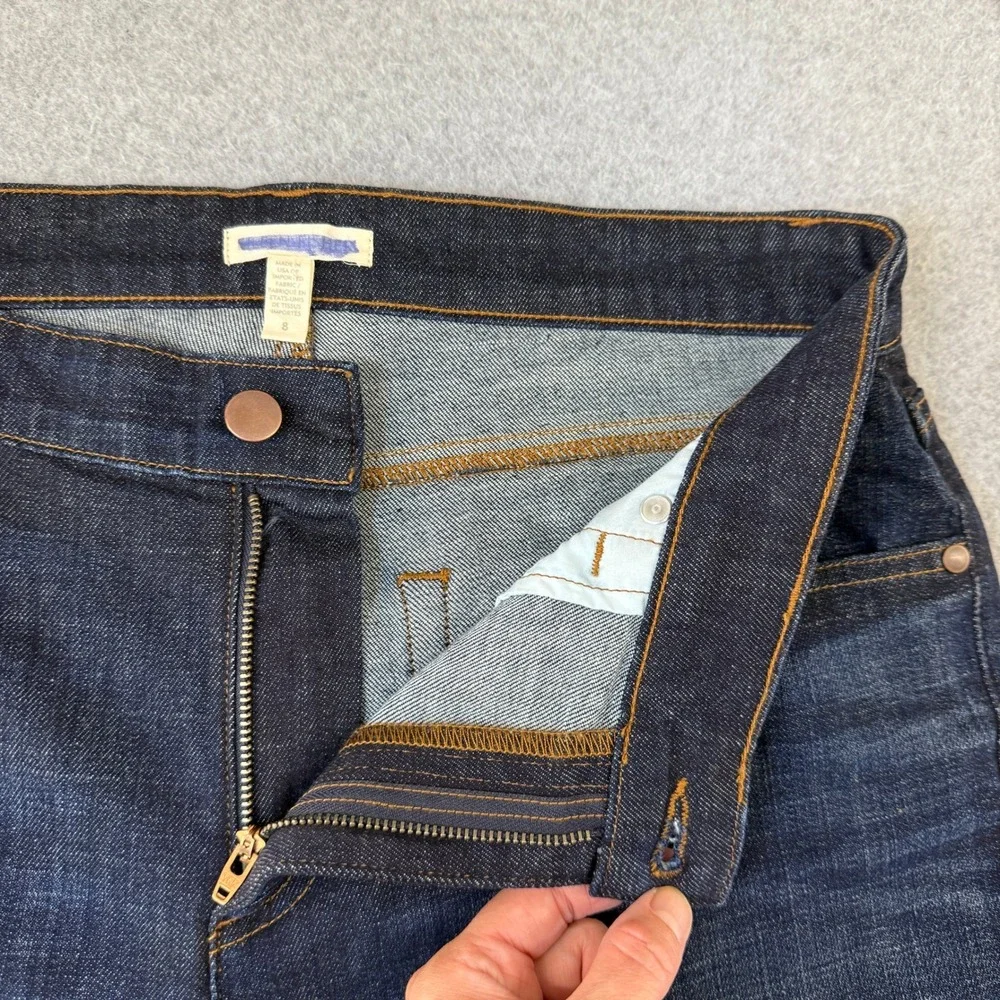 Eileen Fisher Size 8‎ Dark Wash Crop Jeans Denim Rolled Hem Straight High Rise
